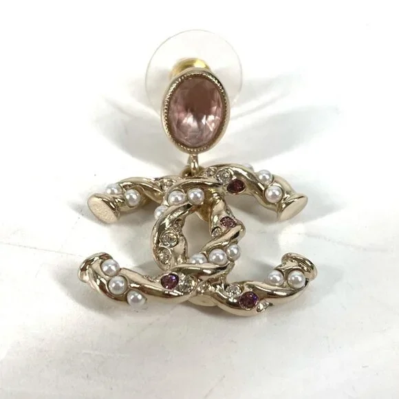 CHANEL Pink Pearl Logo Earrings